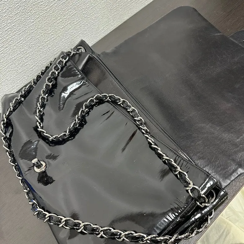 Chanel V Black Floral Patent Leather Chain Shoulder Bag