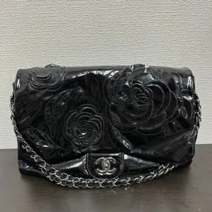 Chanel V Black Floral Patent Leather Chain Shoulder Bag