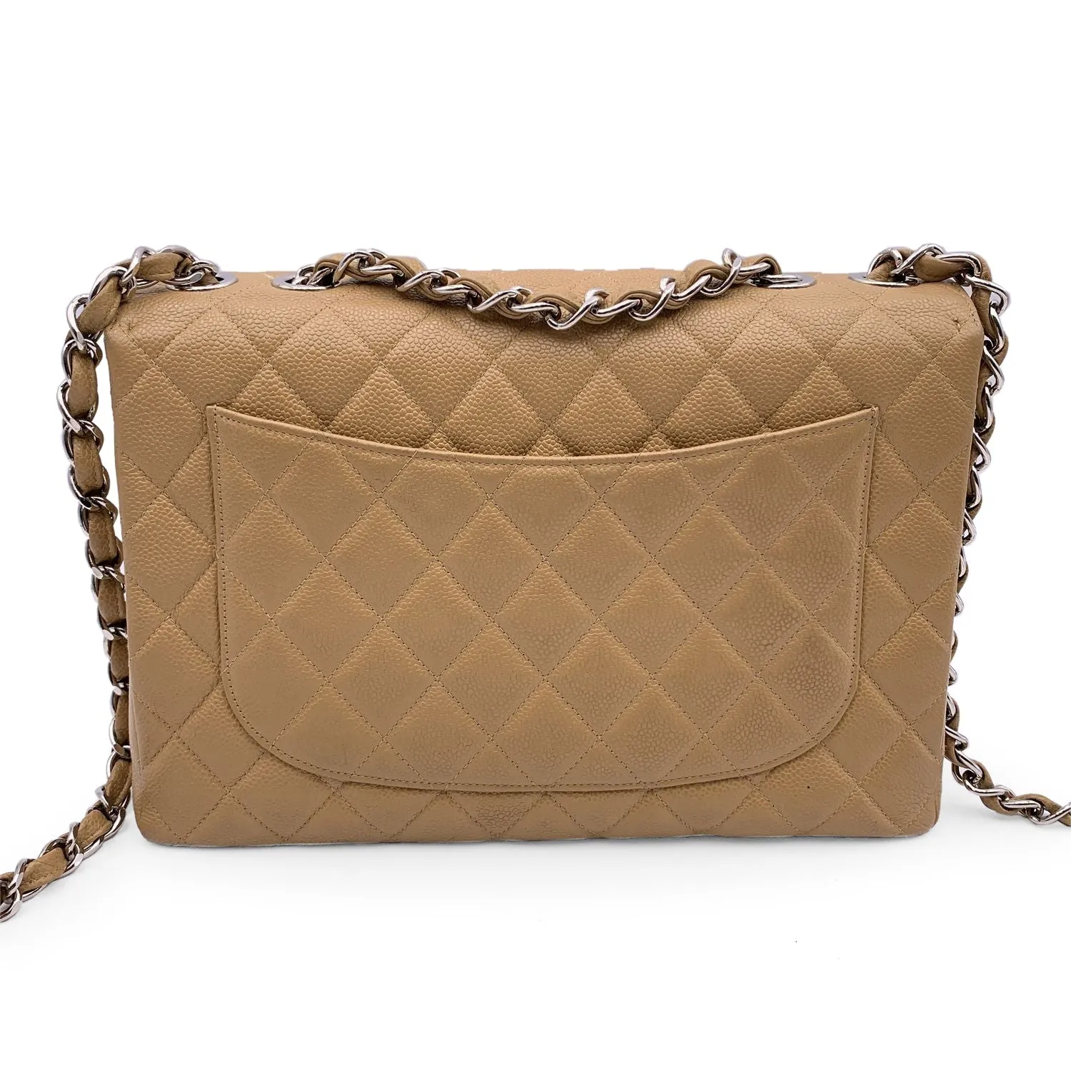 CHANEL Vintage Beige Quilted Caviar Jumbo Timeless Classic New Bag