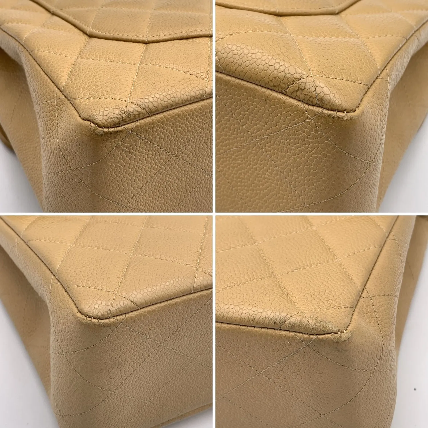CHANEL Vintage Beige Quilted Caviar Jumbo Timeless Classic New Bag