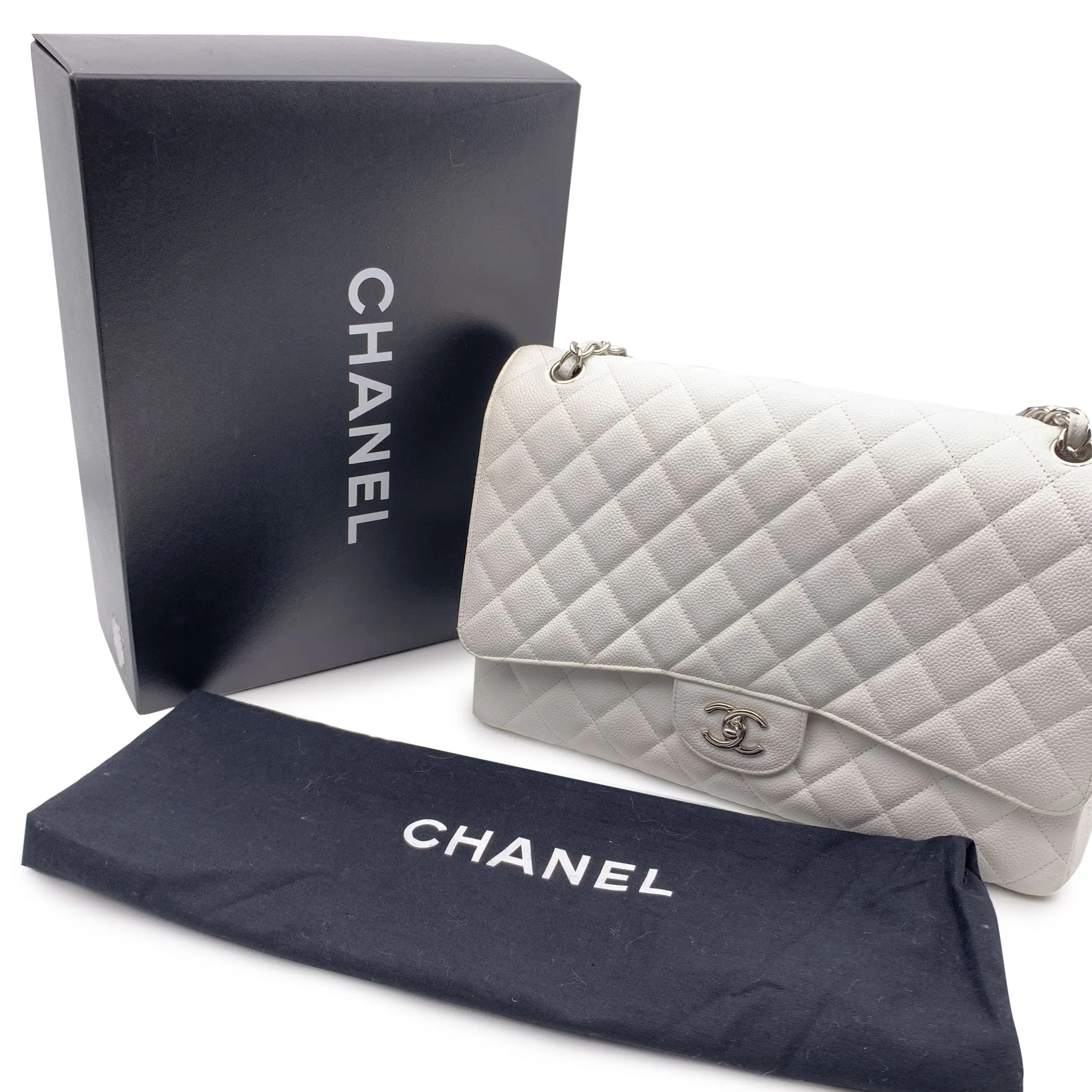 Chanel White Quilted Leather Maxi Timeless Classic Single Flap Bag