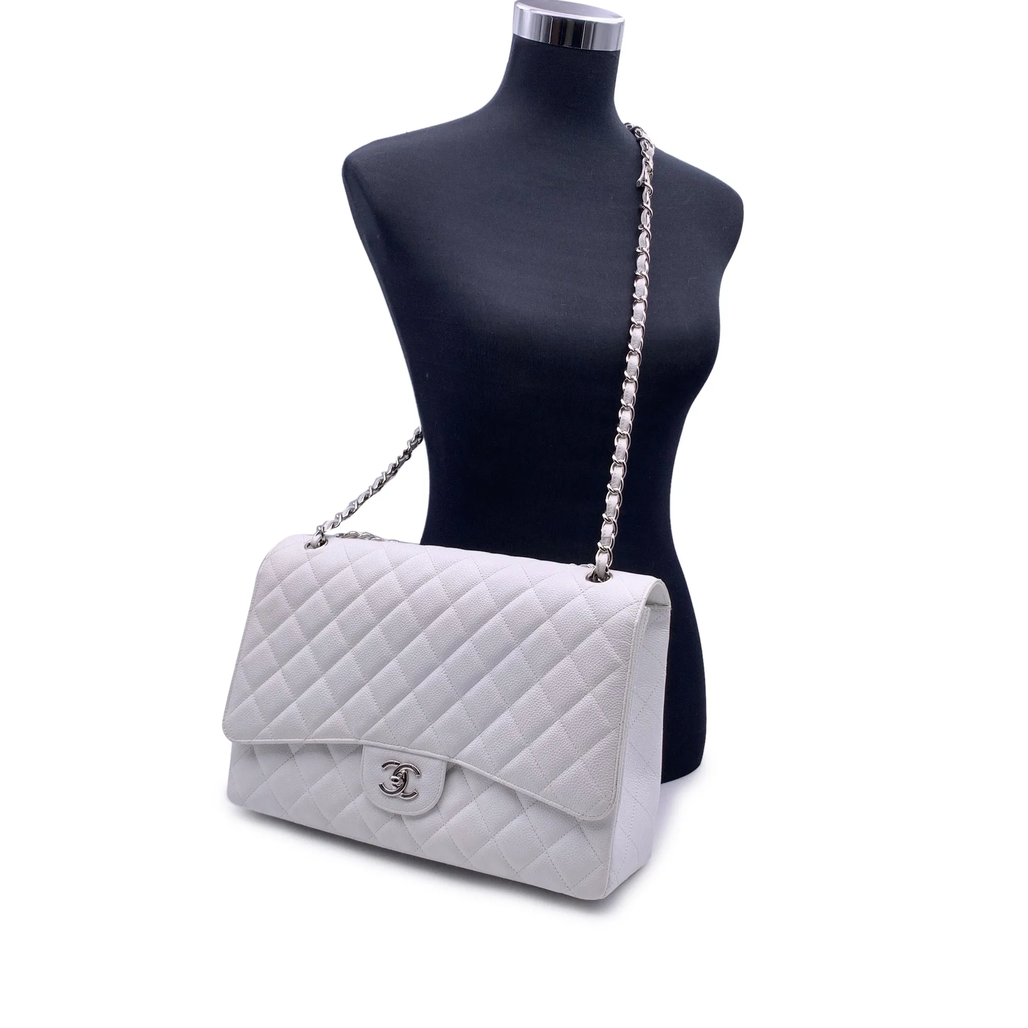 Chanel White Quilted Leather Maxi Timeless Classic Single Flap Bag