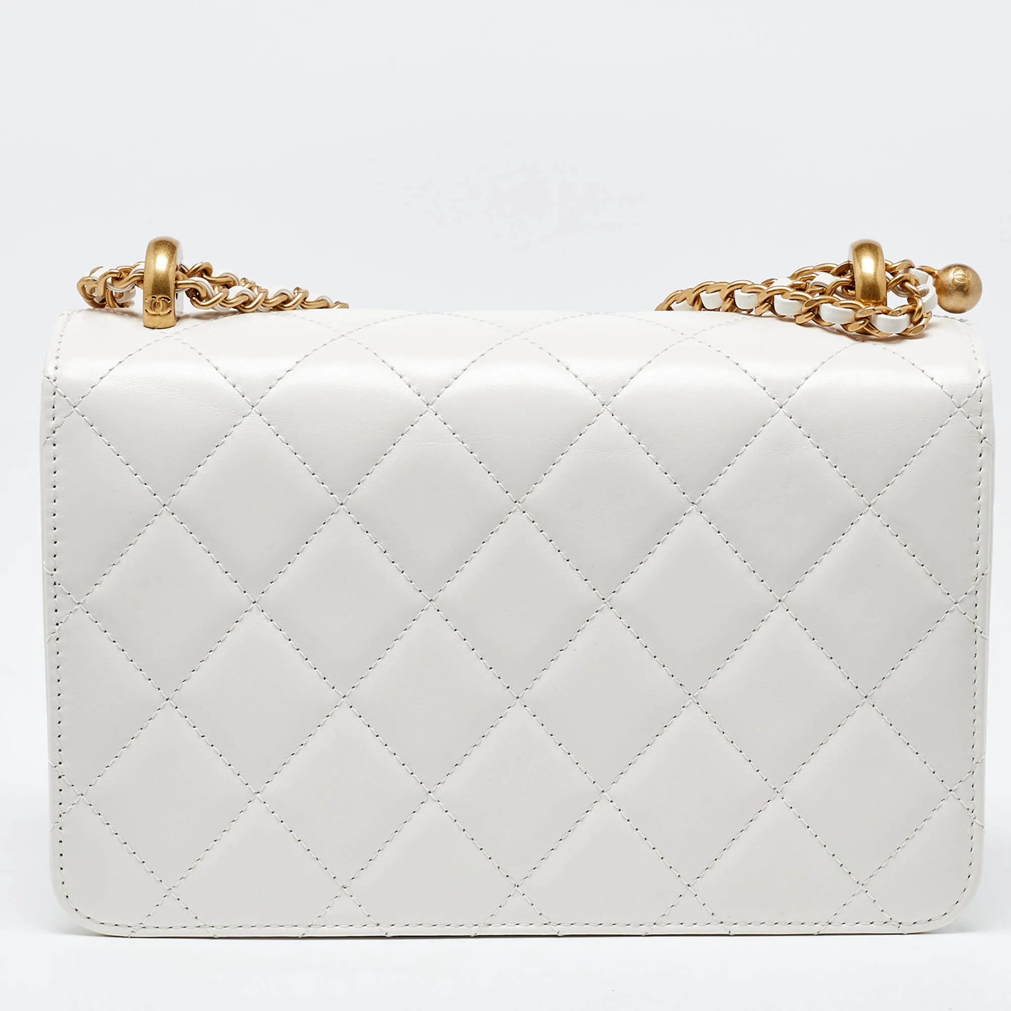 CHANEL White Quilted Leather Small Flap Shoulder Bag