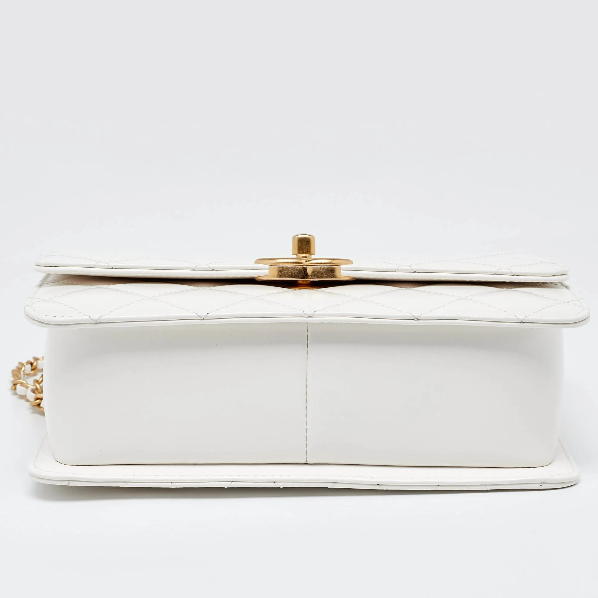CHANEL White Quilted Leather Small Flap Shoulder Bag