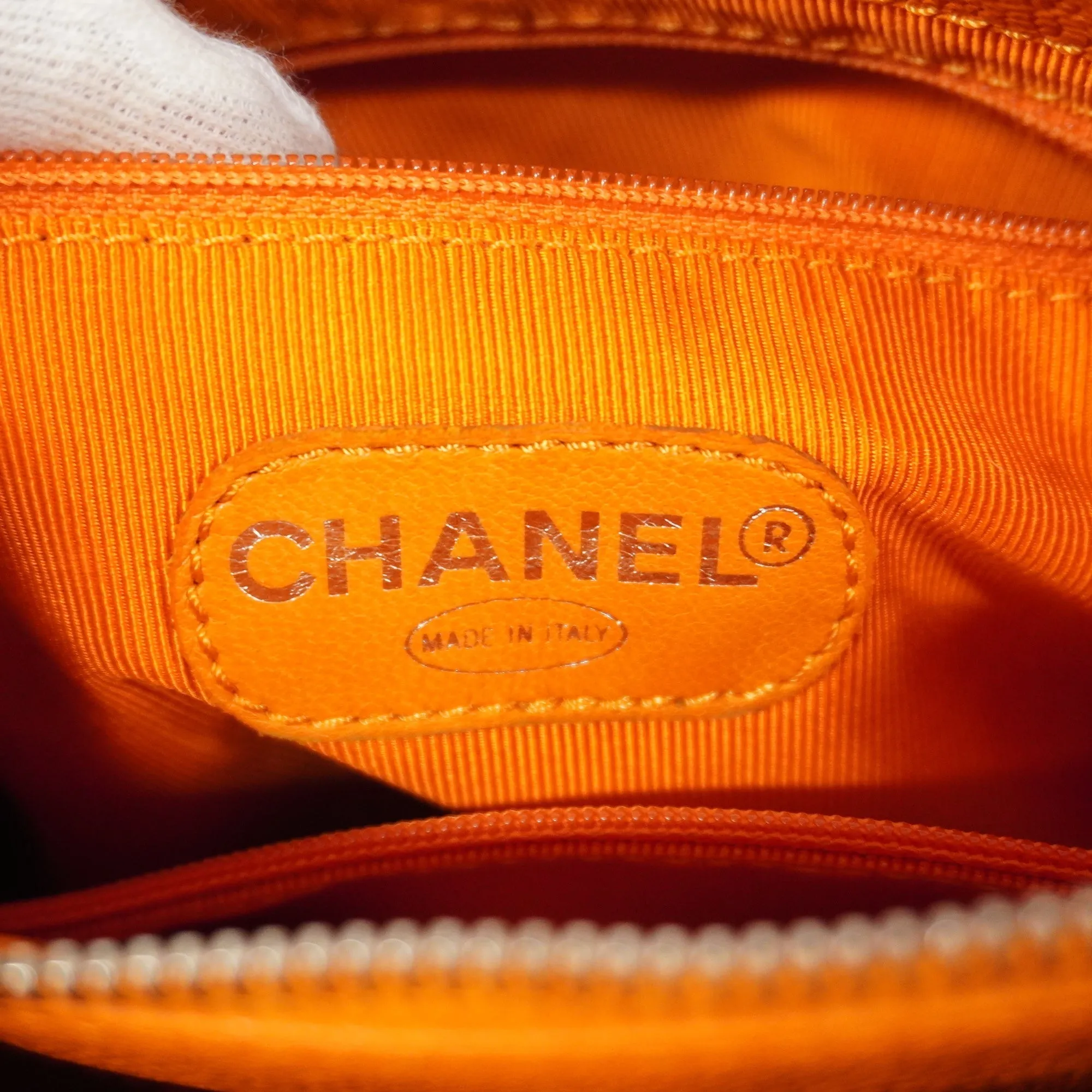 CHANEL  Women's Caviar Leather Shoulder Bag Orange