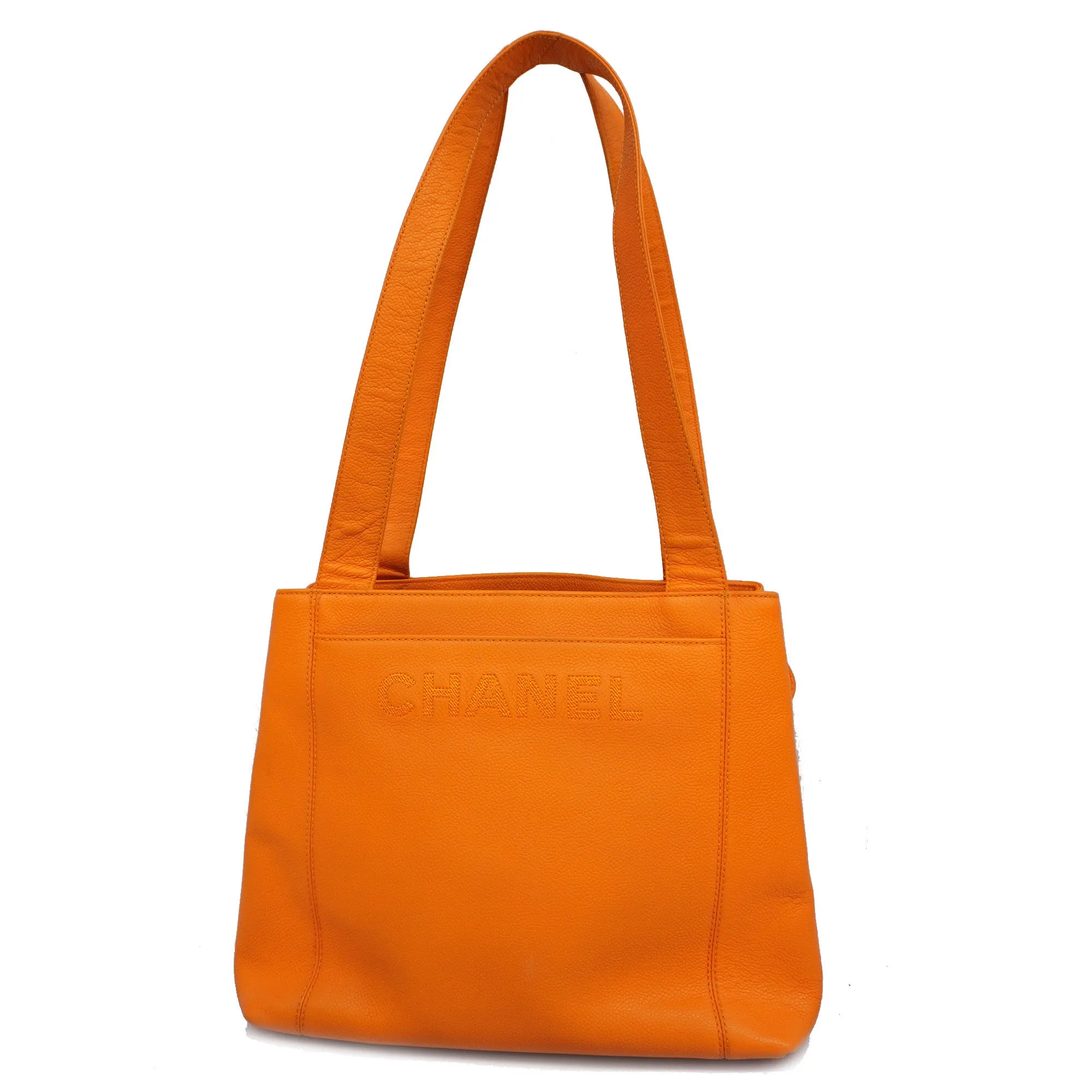 CHANEL  Women's Caviar Leather Shoulder Bag Orange
