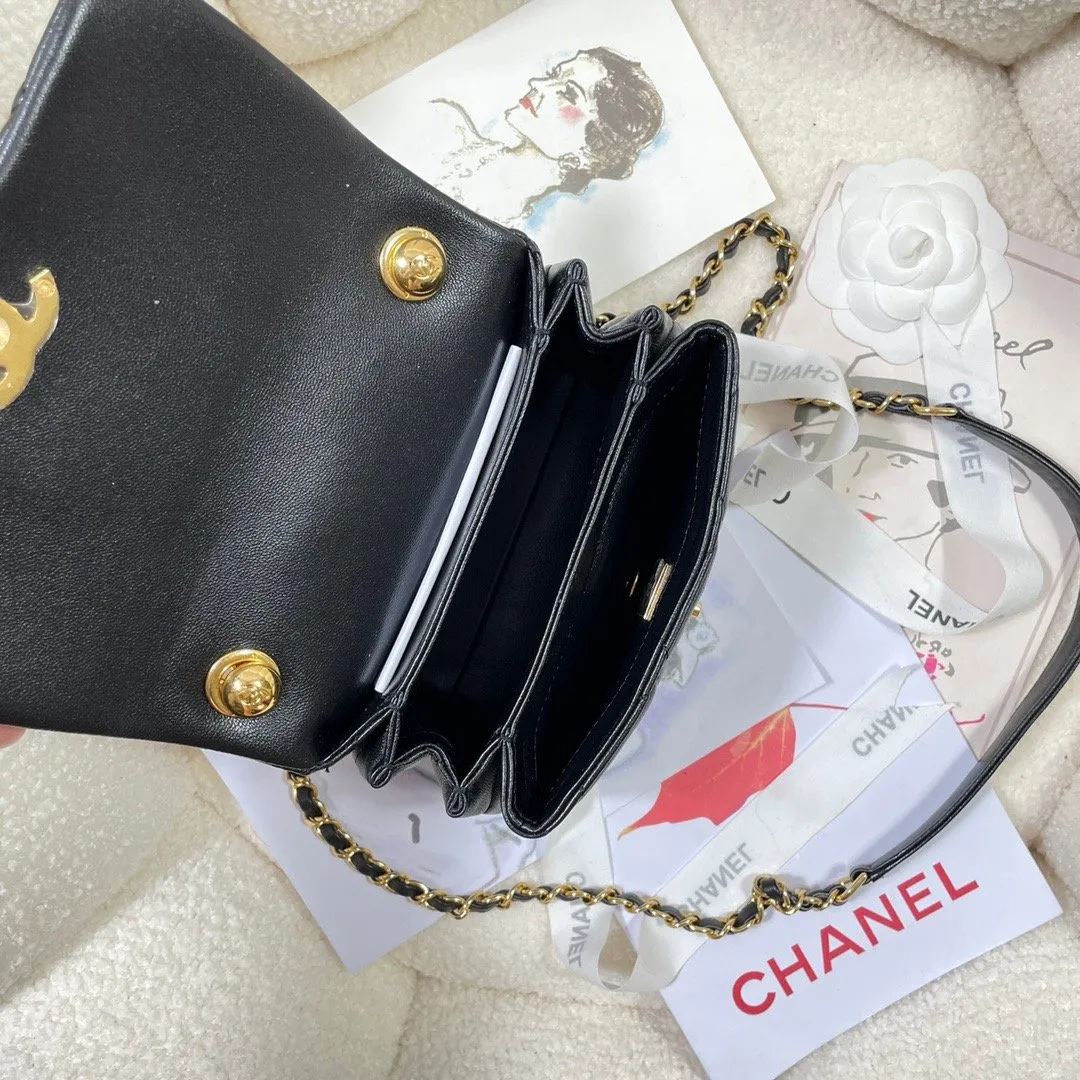 CHLMini Flap Bag Gold Hardware Black For Women, Women&#8217;s Handbags, Shoulder Bags 6.7in/17cm AS3365