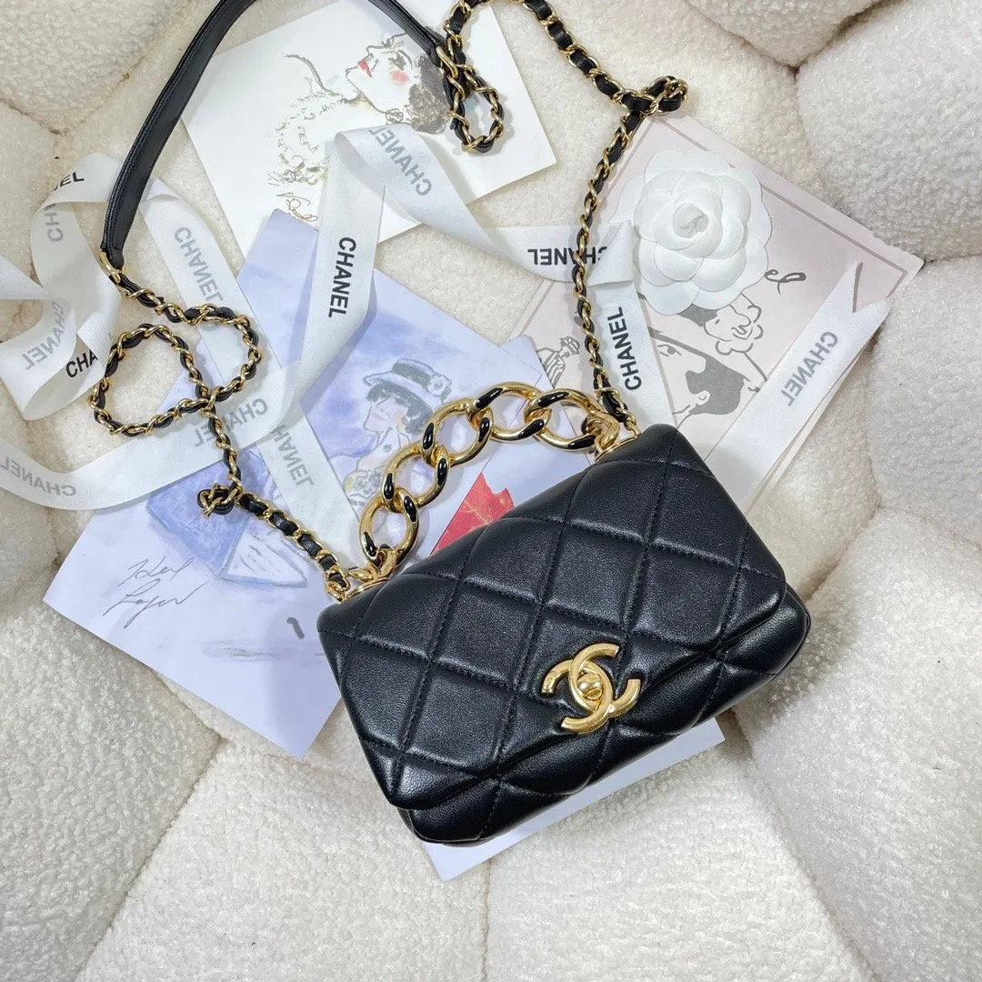 CHLMini Flap Bag Gold Hardware Black For Women, Women&#8217;s Handbags, Shoulder Bags 6.7in/17cm AS3365