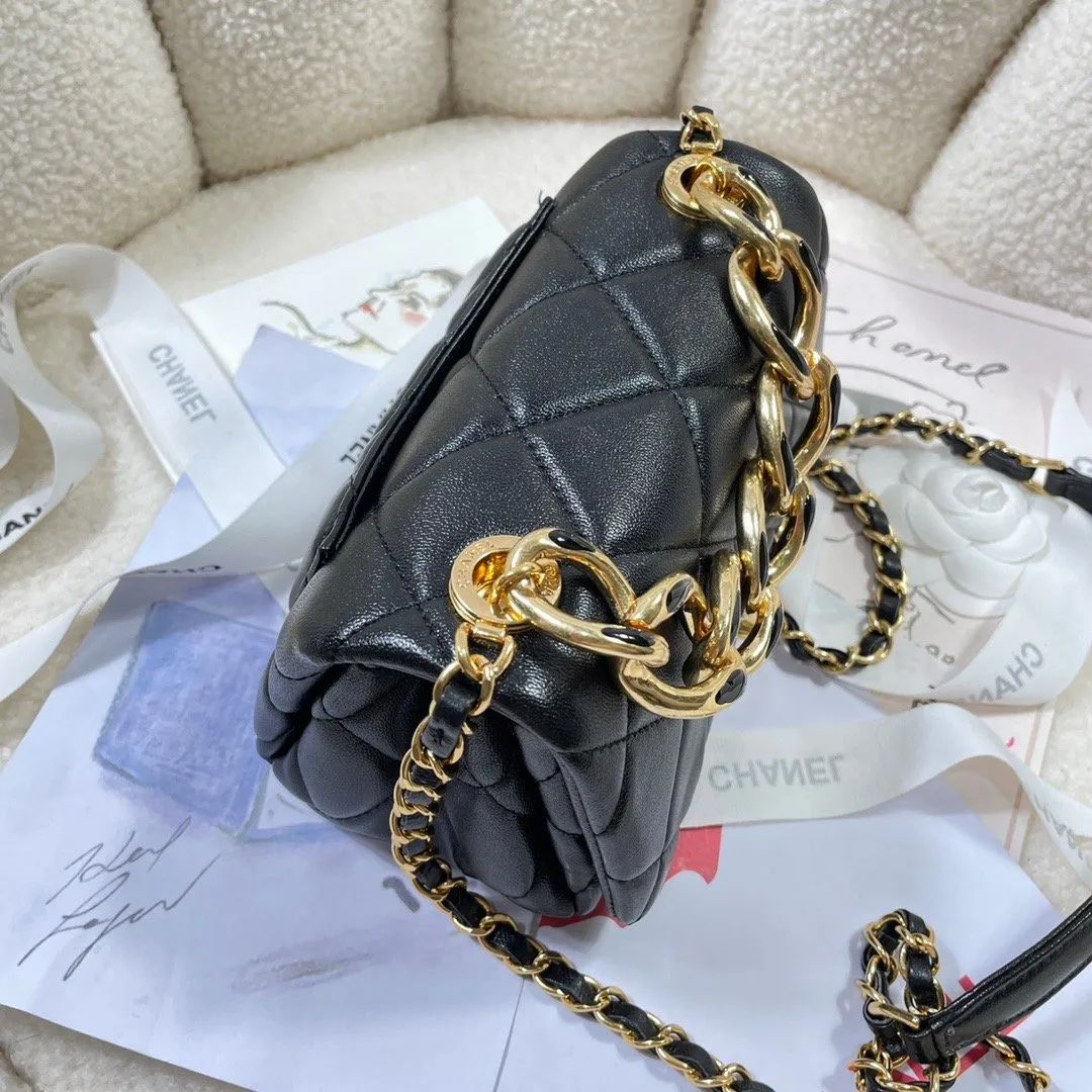 CHLMini Flap Bag Gold Hardware Black For Women, Women&#8217;s Handbags, Shoulder Bags 6.7in/17cm AS3365