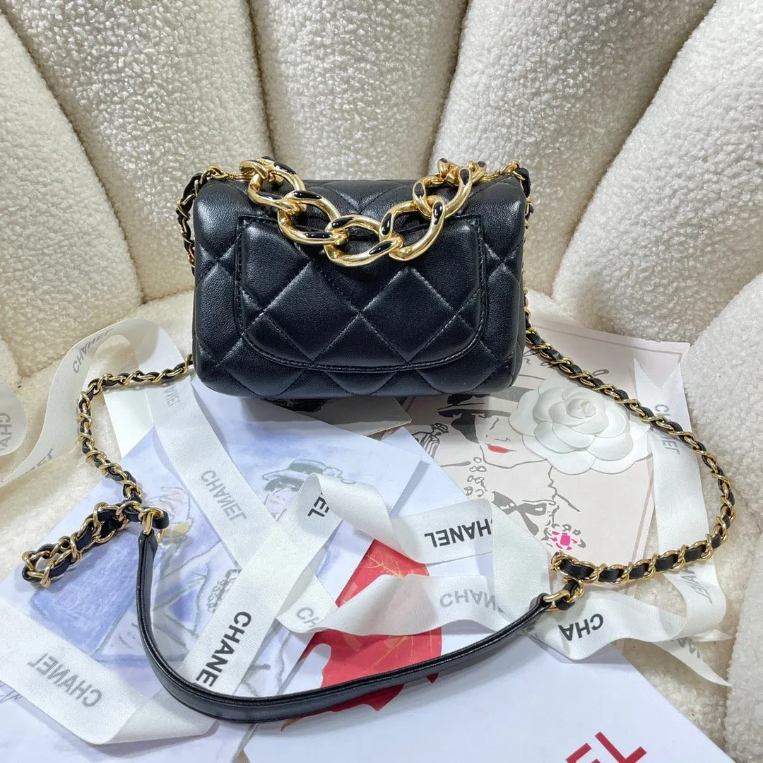 CHLMini Flap Bag Gold Hardware Black For Women, Women&#8217;s Handbags, Shoulder Bags 6.7in/17cm AS3365