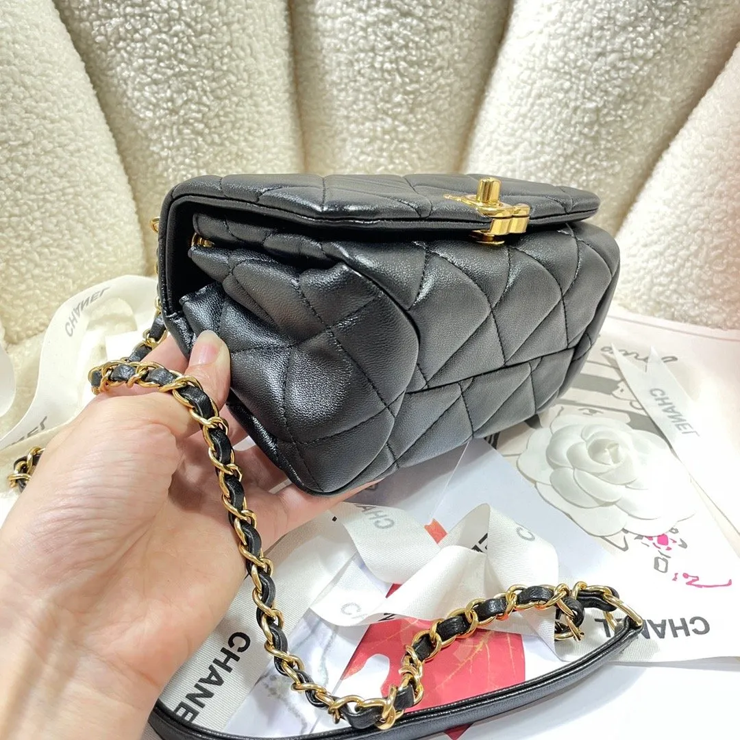 CHLMini Flap Bag Gold Hardware Black For Women, Women&#8217;s Handbags, Shoulder Bags 6.7in/17cm AS3365