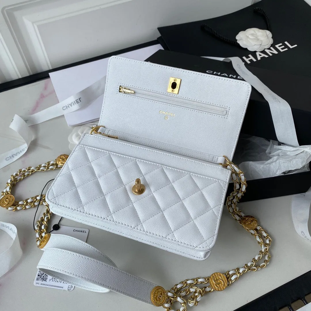 CHLSmall Flap Bag Gold Hardware White For Women, Women&#8217;s Handbags, Shoulder Bags 7.5in/19cm AP2840