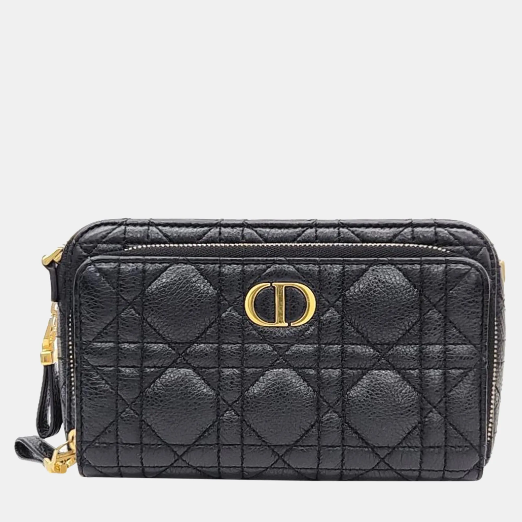 Christian Black Cannage Leather Caro Double Pouch Bag