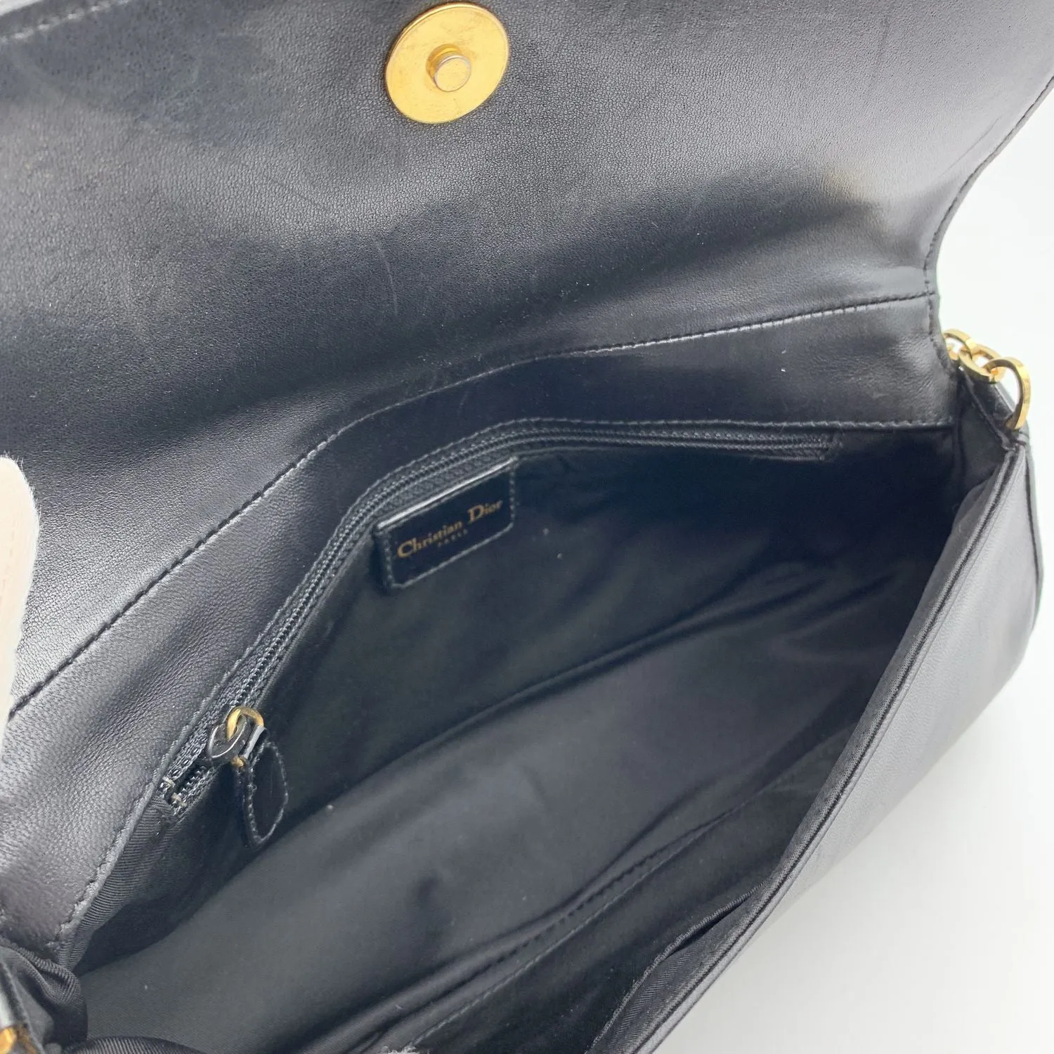 CHRISTIAN DIOR Black Perforated Leather Cannage Chain Shoulder Bag