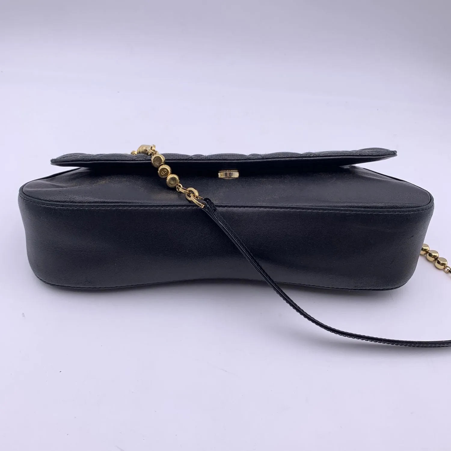 CHRISTIAN DIOR Black Perforated Leather Cannage Chain Shoulder Bag