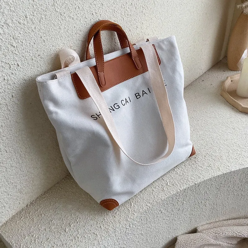 Christmas Gift casual canvas women handbags designer letters shoulder crossbody bags female large capacity tote leather patchwork shopper bag