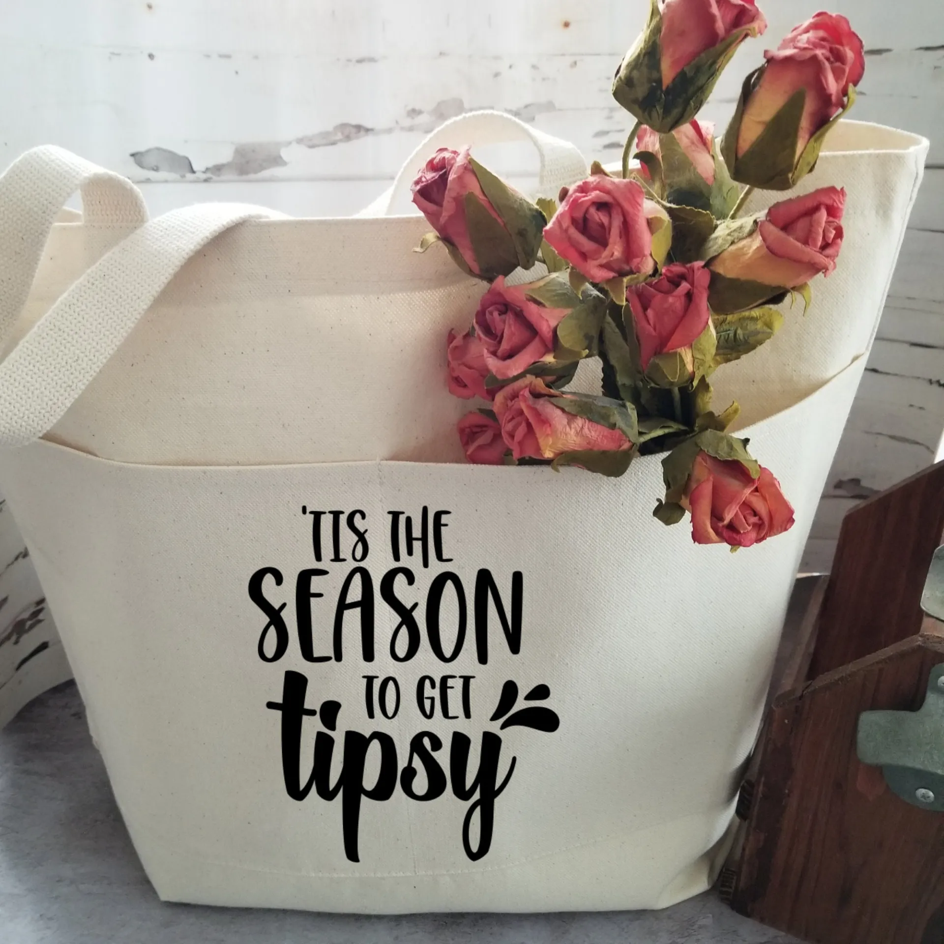 Christmas Tote Bag, Funny Tote Bag, Cotton Canvas Tote, Reusable Grocery Bag, Tote Bag with Pockets, Farmers Market Bag, Funny Shopping Bag