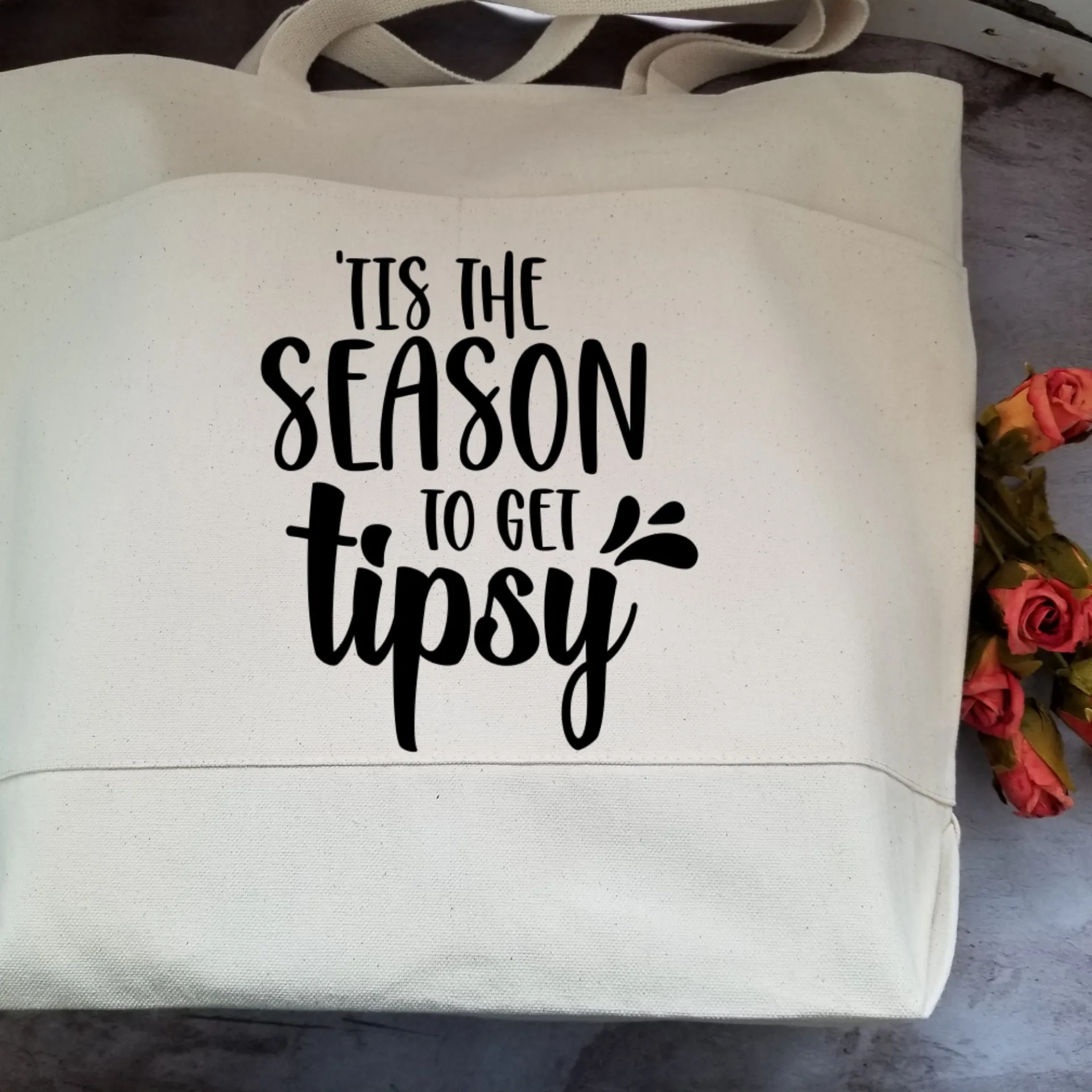 Christmas Tote Bag, Funny Tote Bag, Cotton Canvas Tote, Reusable Grocery Bag, Tote Bag with Pockets, Farmers Market Bag, Funny Shopping Bag