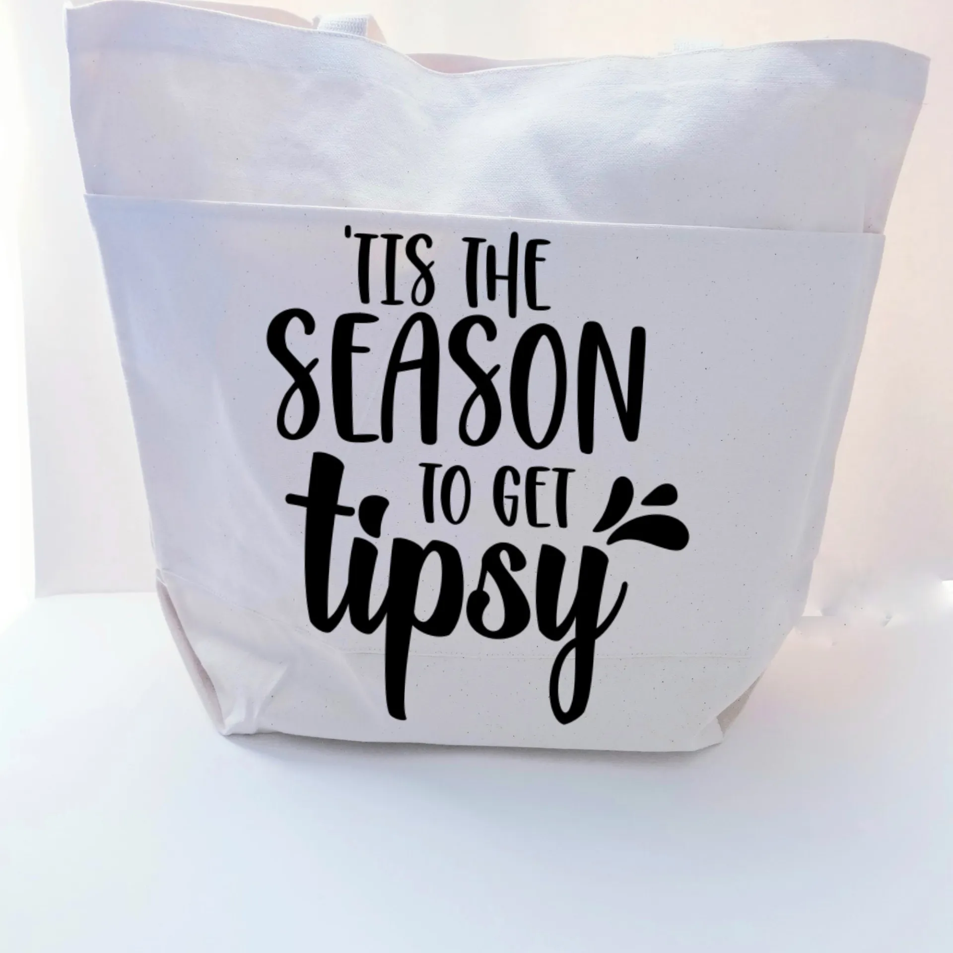 Christmas Tote Bag, Funny Tote Bag, Cotton Canvas Tote, Reusable Grocery Bag, Tote Bag with Pockets, Farmers Market Bag, Funny Shopping Bag