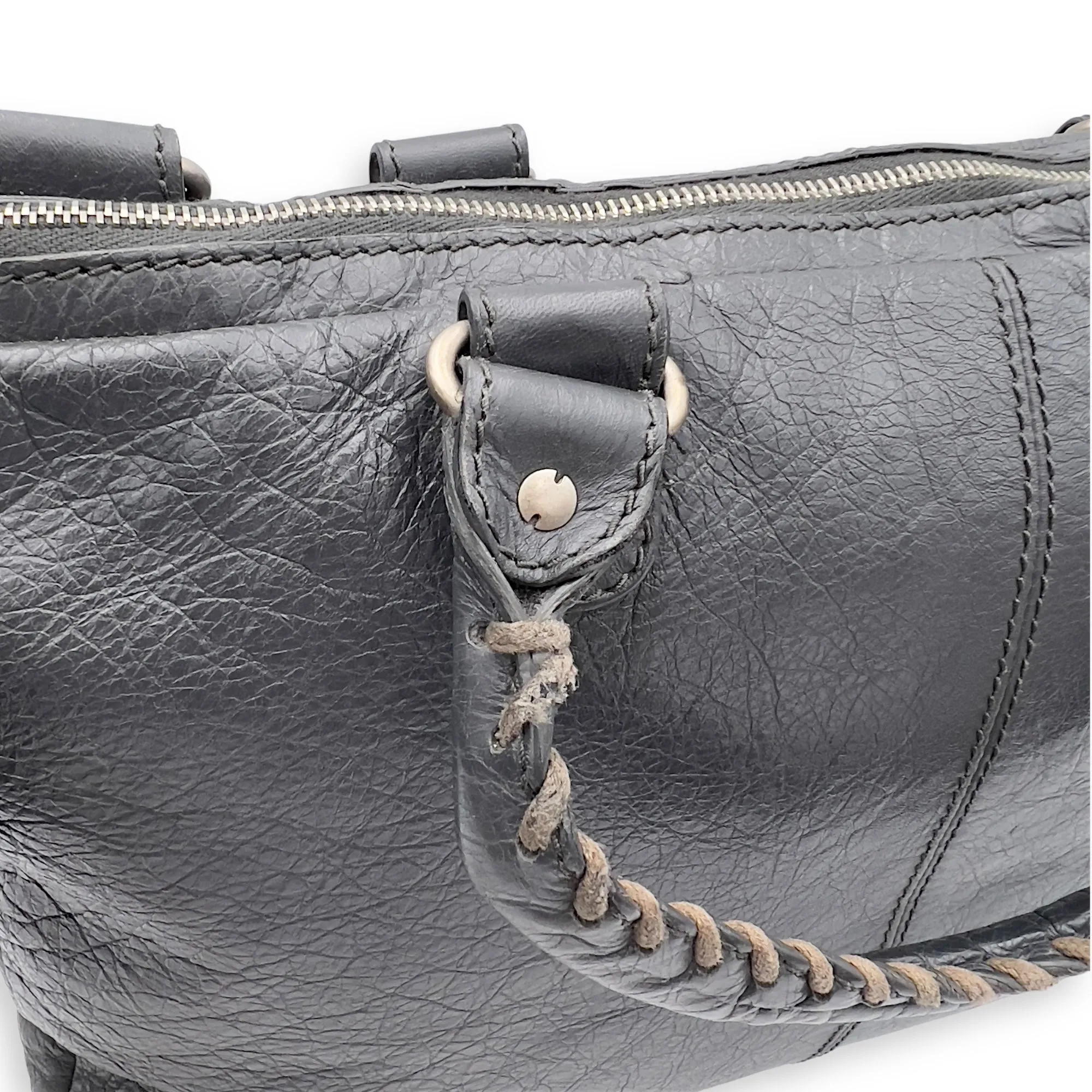 City Grey Messenger bag in Distressed Leather, Silver hardware