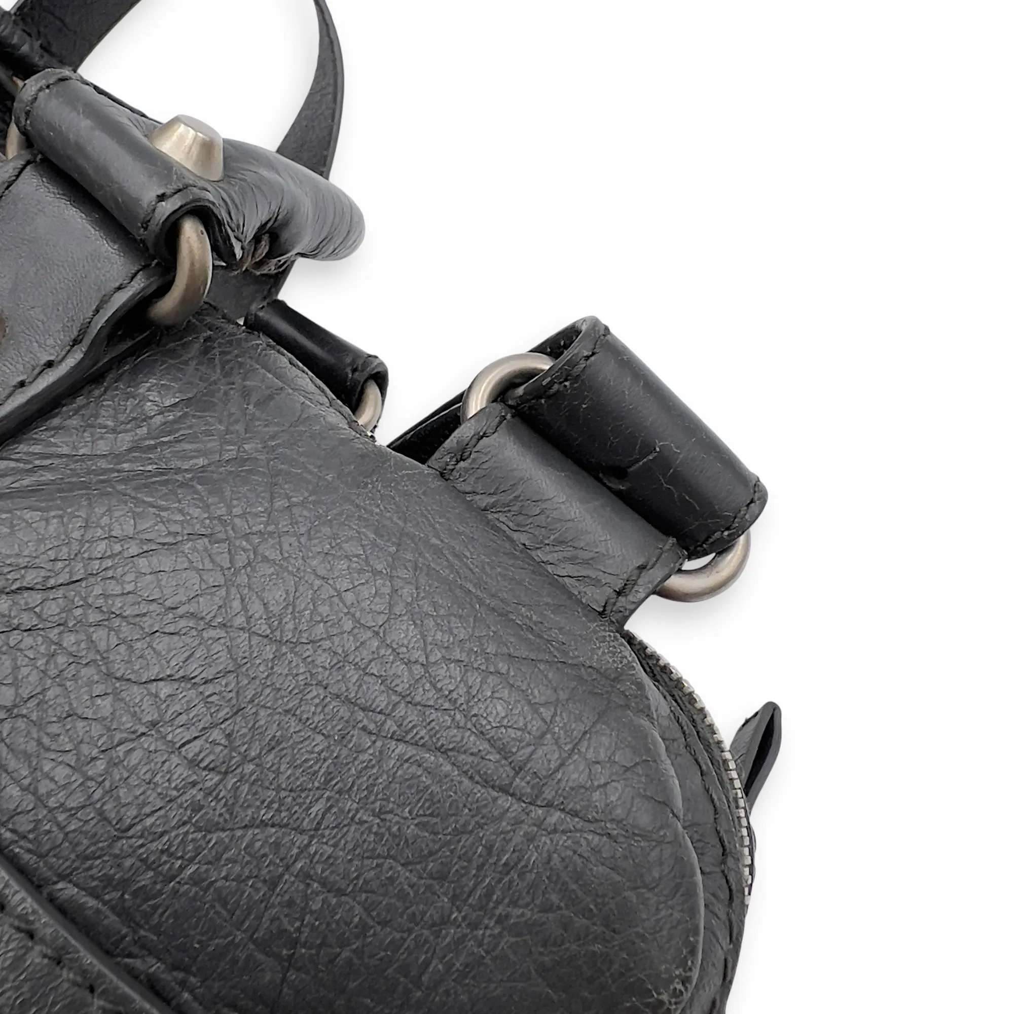 City Grey Messenger bag in Distressed Leather, Silver hardware