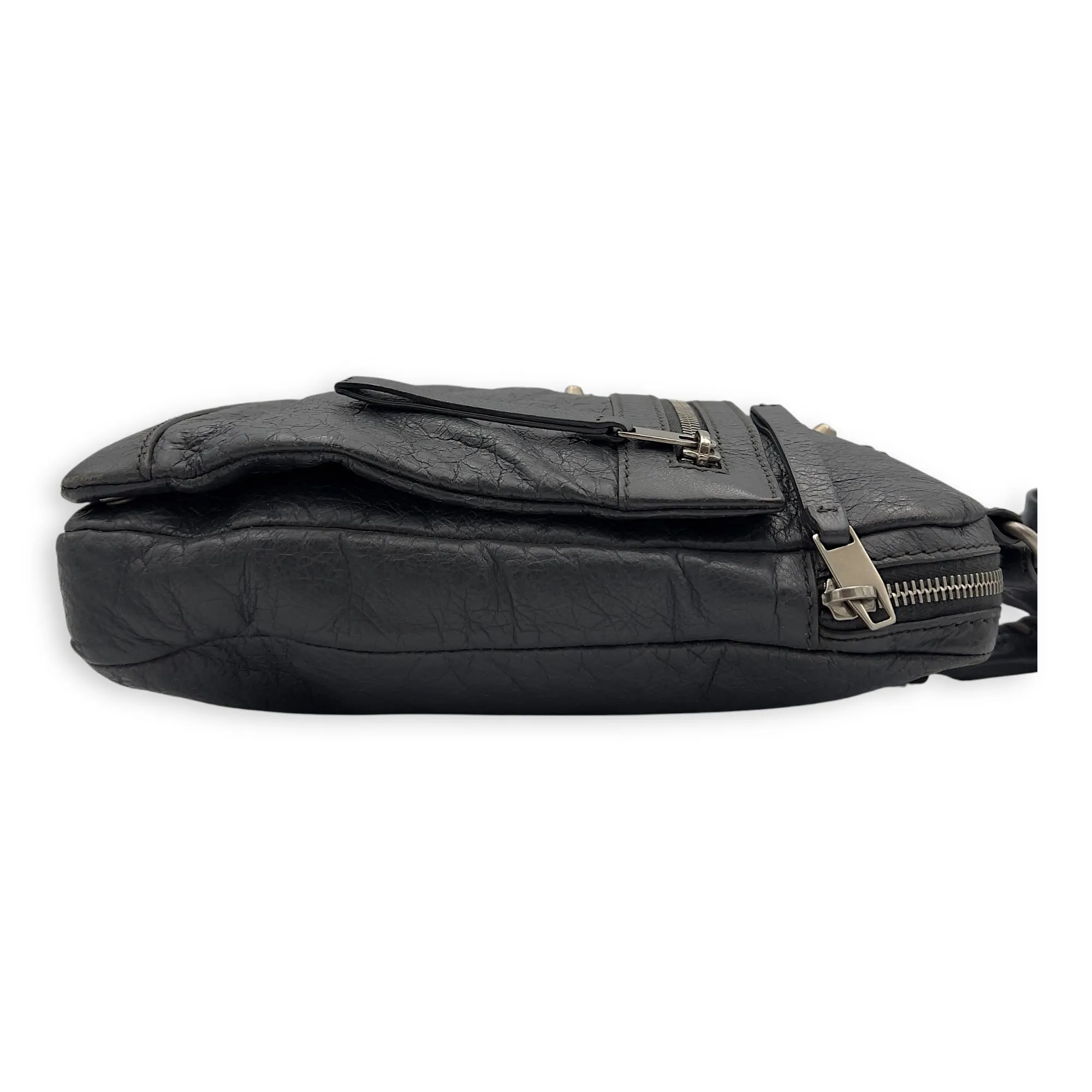 City Grey Messenger bag in Distressed Leather, Silver hardware