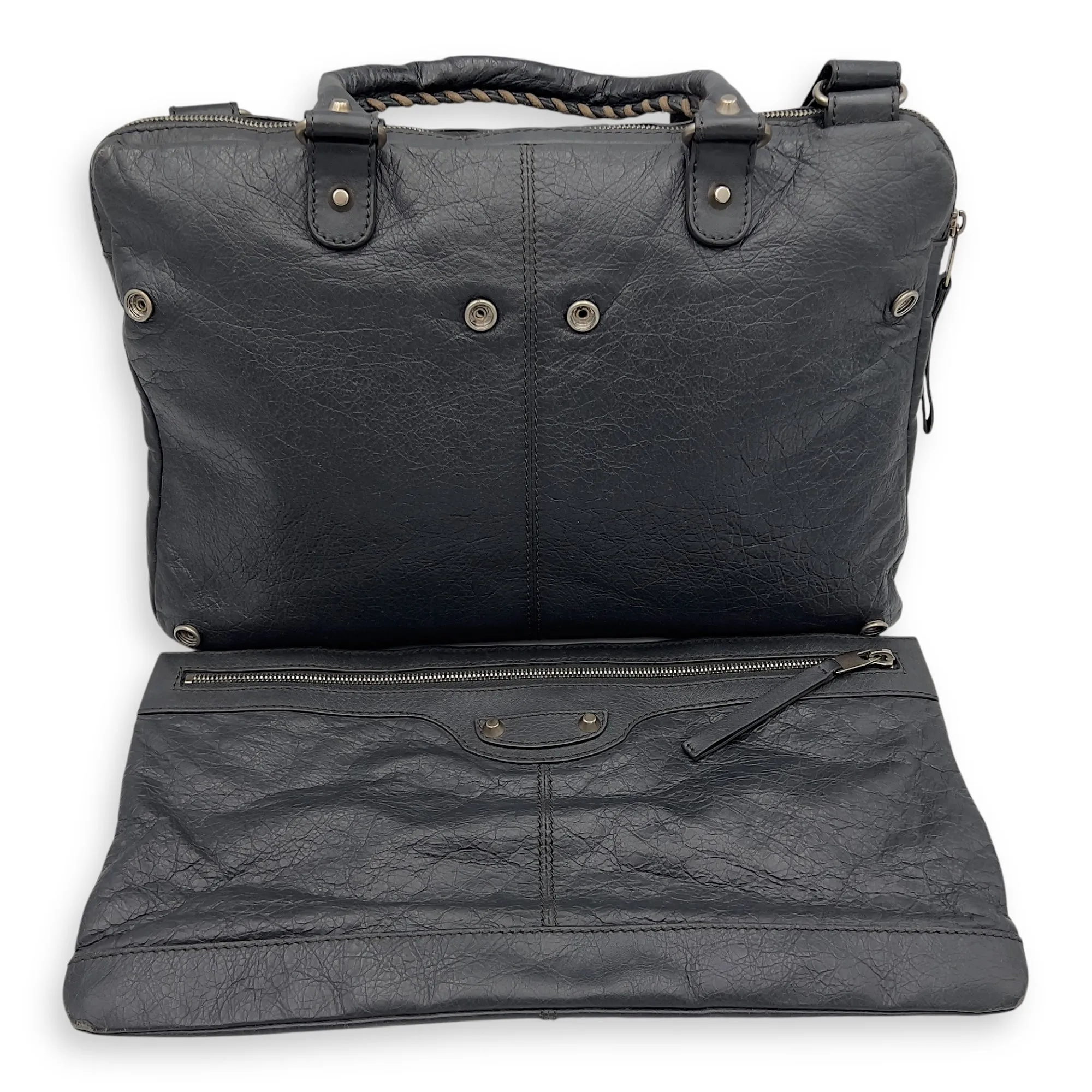 City Grey Messenger bag in Distressed Leather, Silver hardware