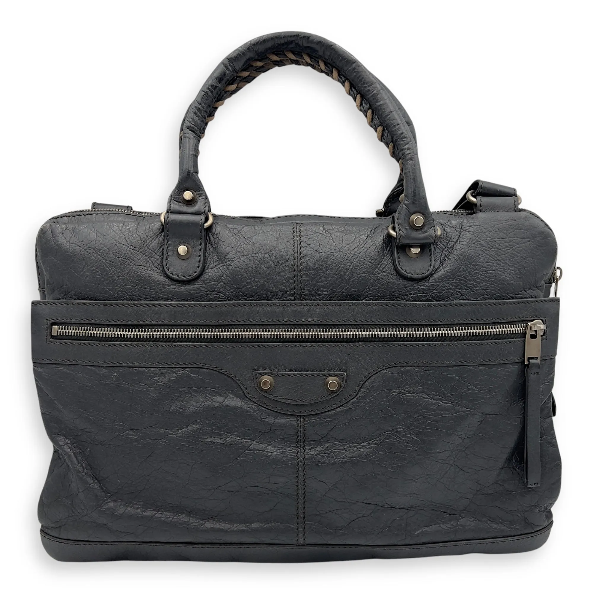 City Grey Messenger bag in Distressed Leather, Silver hardware