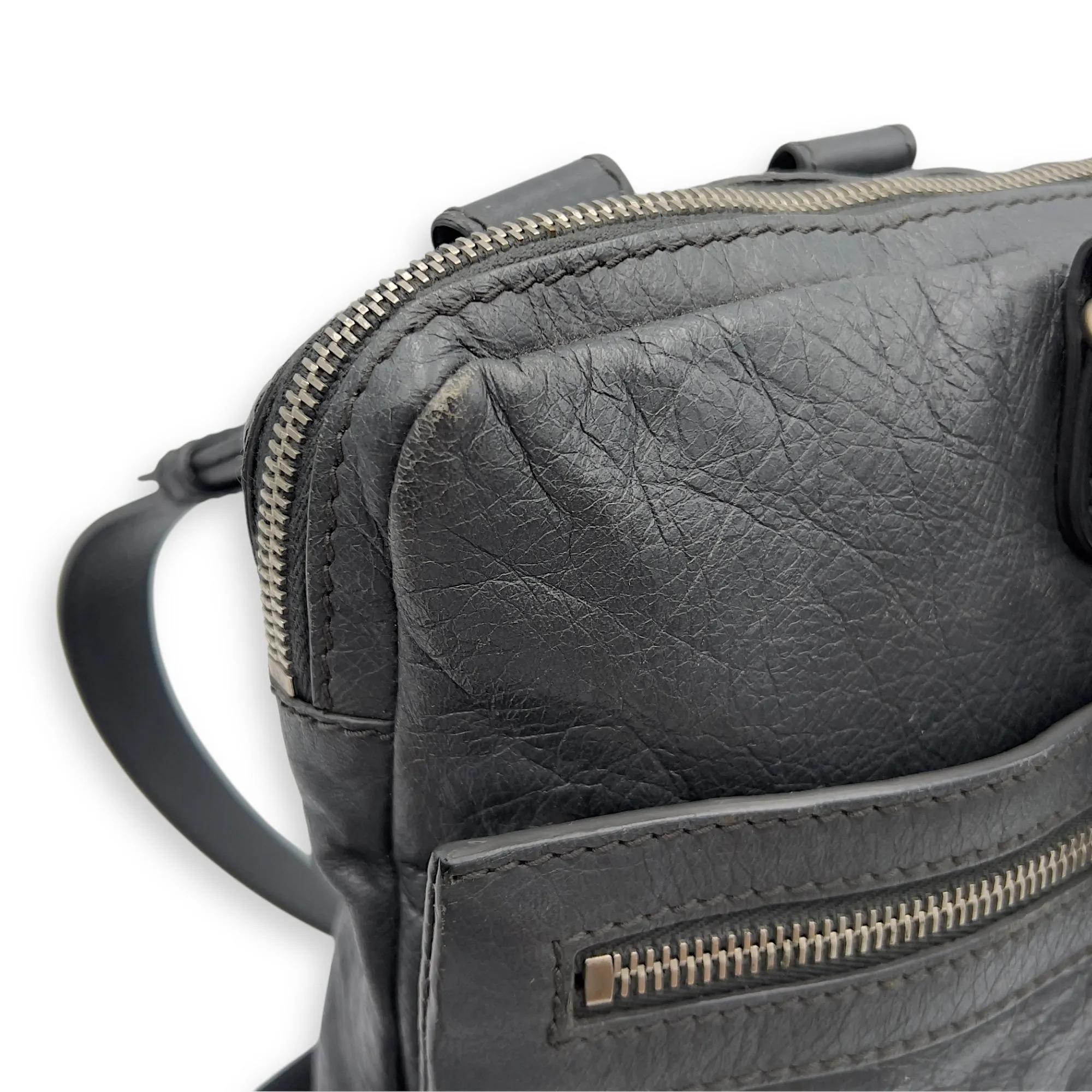 City Grey Messenger bag in Distressed Leather, Silver hardware