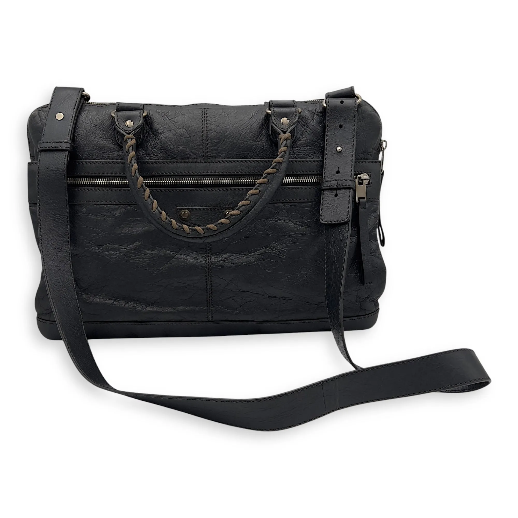 City Grey Messenger bag in Distressed Leather, Silver hardware
