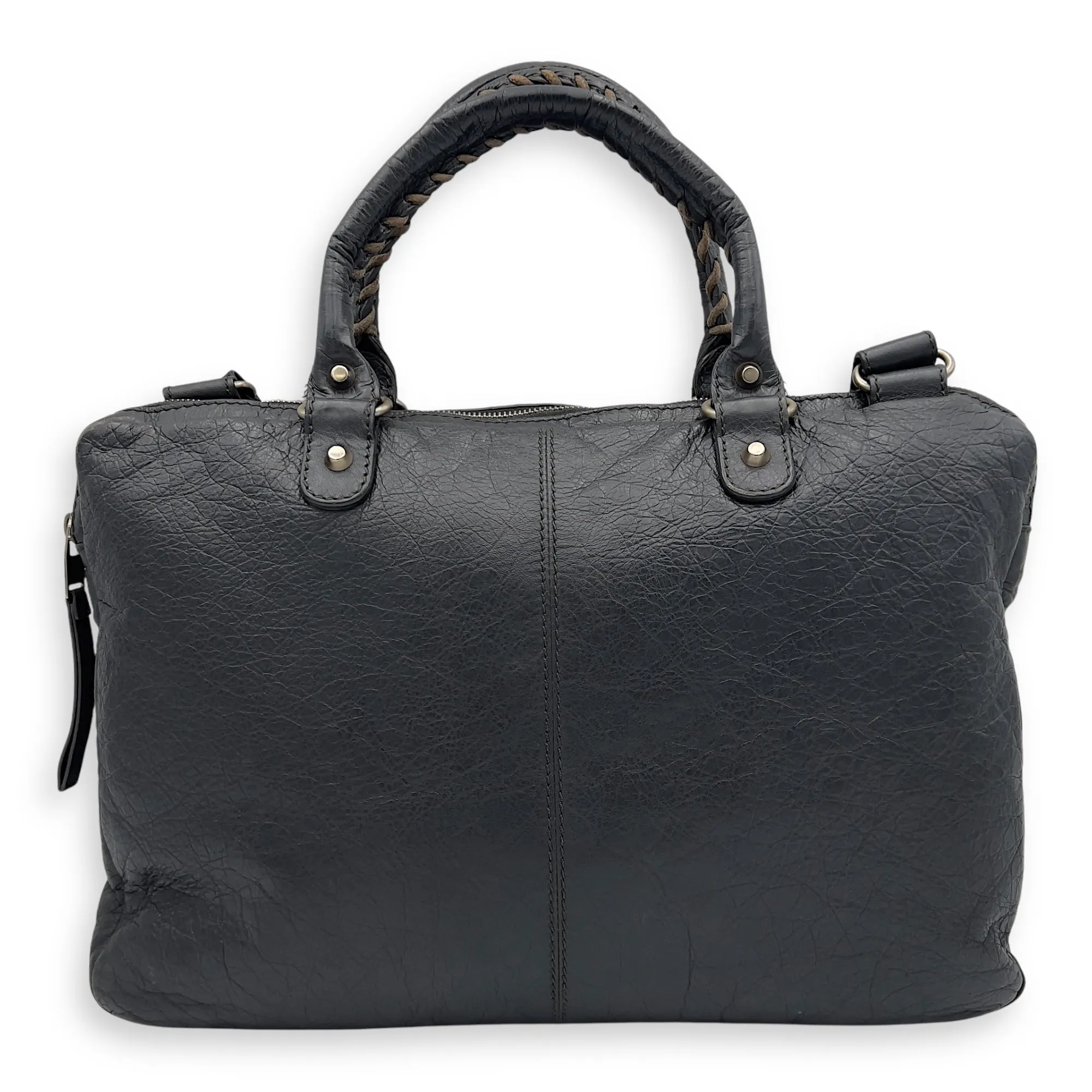 City Grey Messenger bag in Distressed Leather, Silver hardware