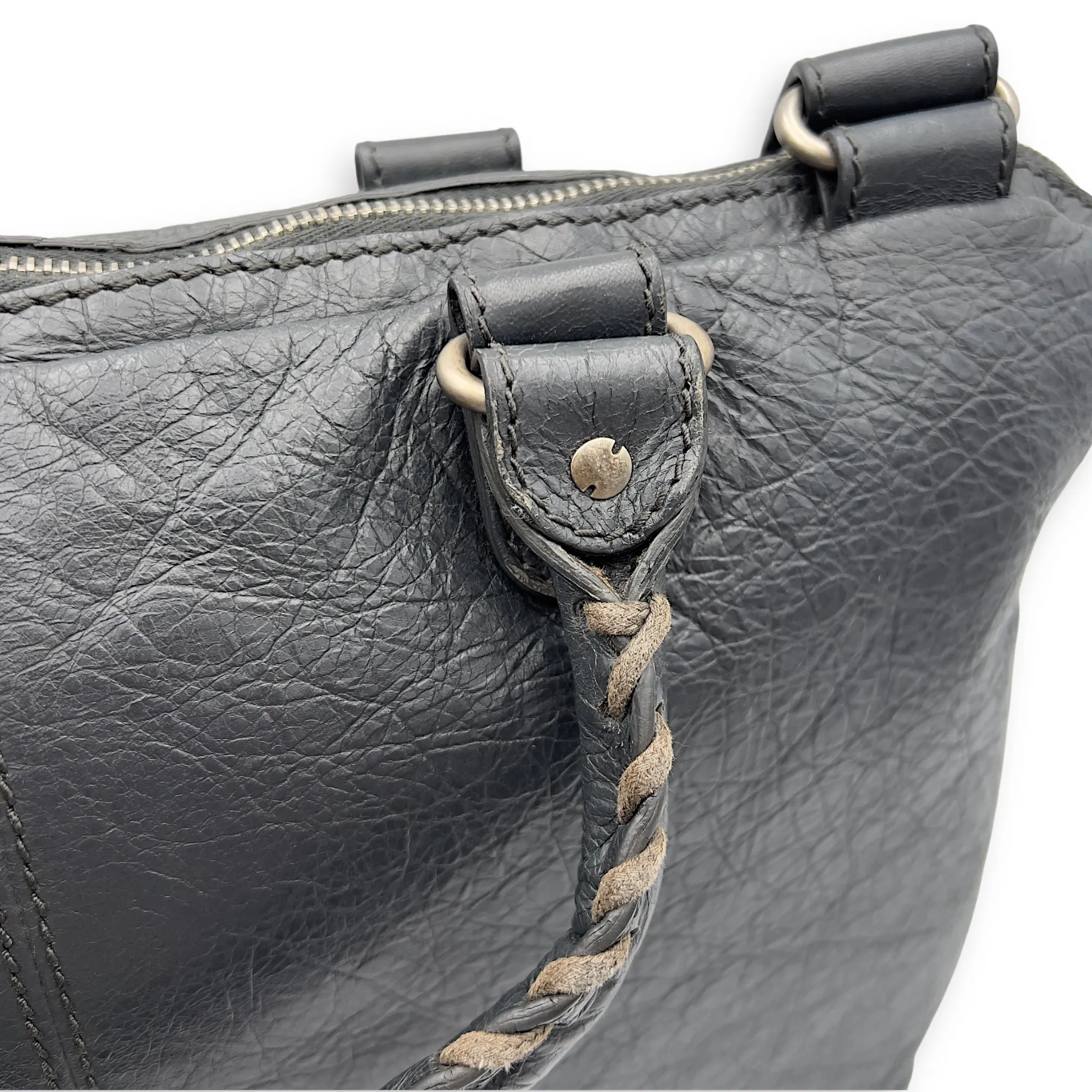 City Grey Messenger bag in Distressed Leather, Silver hardware