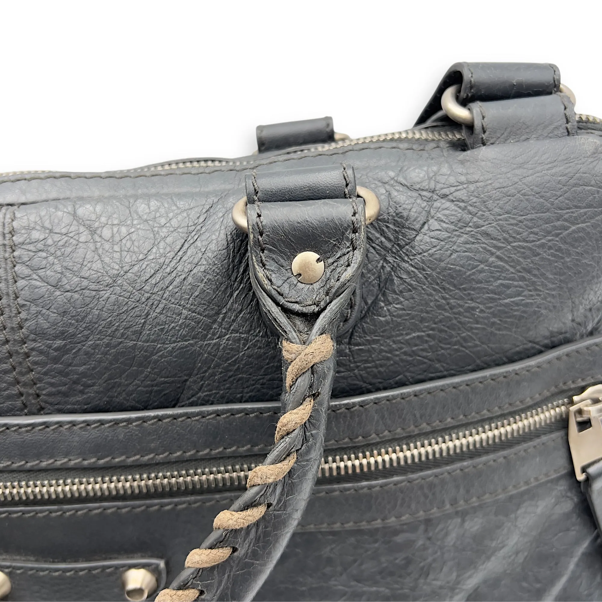 City Grey Messenger bag in Distressed Leather, Silver hardware