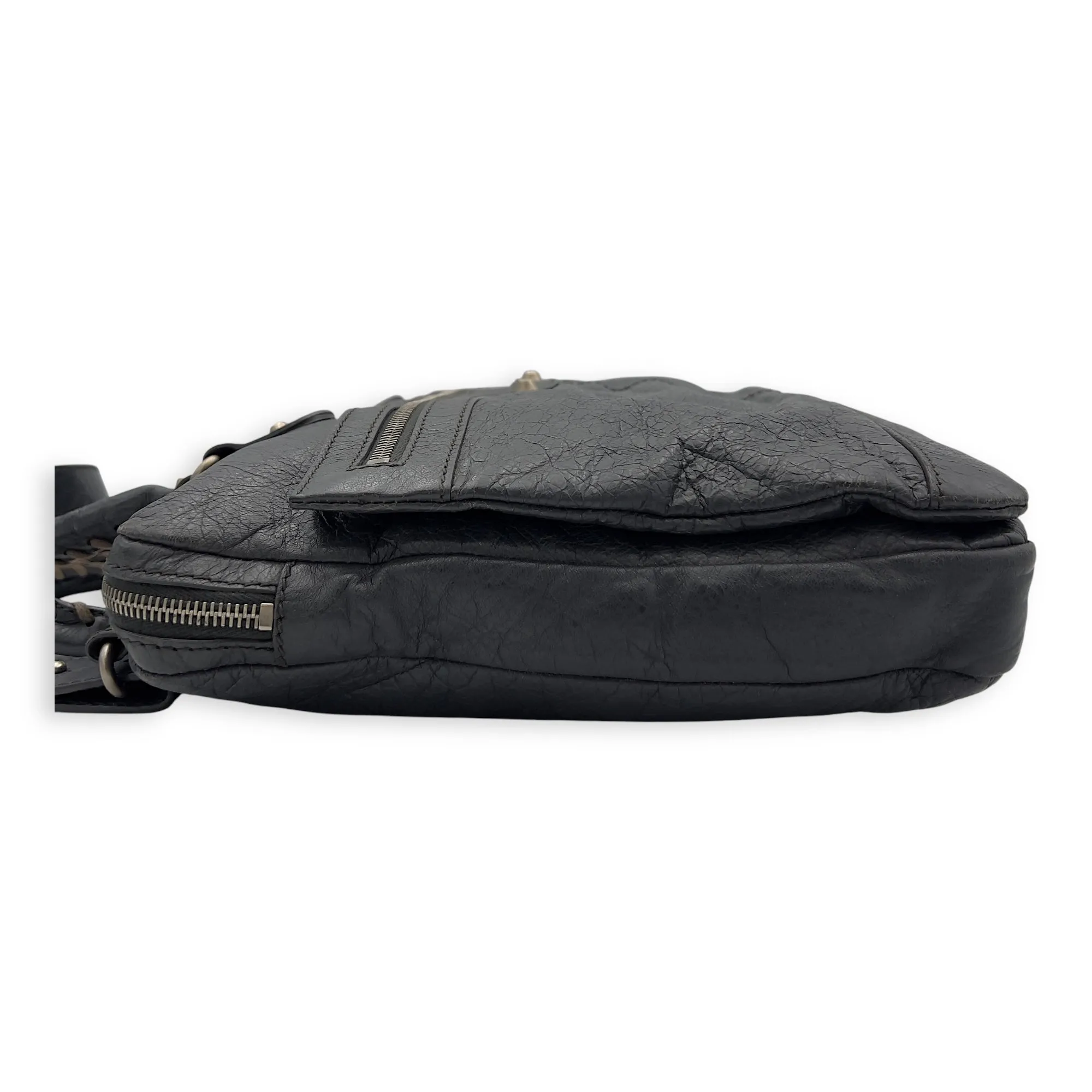 City Grey Messenger bag in Distressed Leather, Silver hardware
