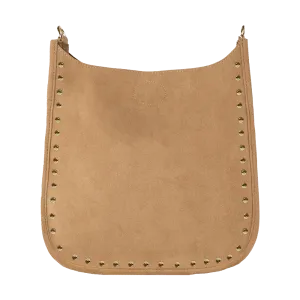 Classic Camel Faux Suede Studded Messenger - Ahdorned - NO STRAP