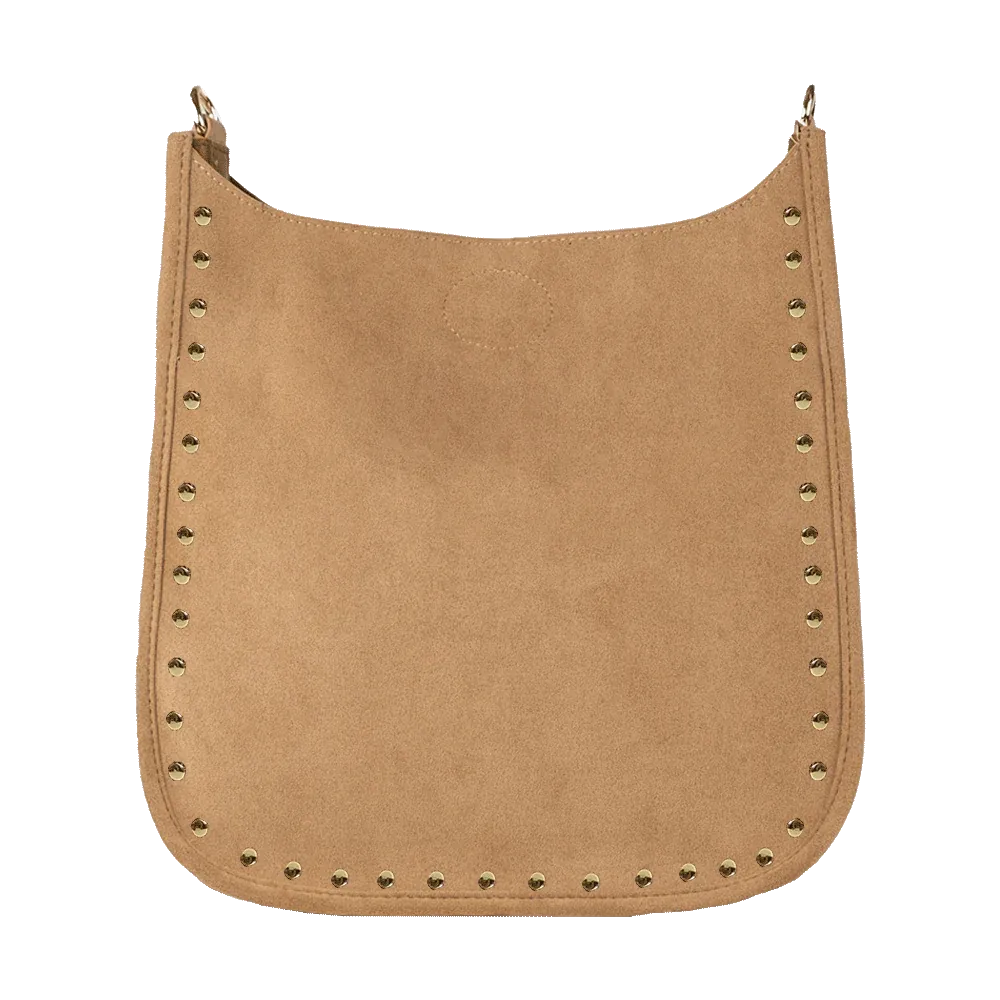 Classic Camel Faux Suede Studded Messenger - Ahdorned - NO STRAP