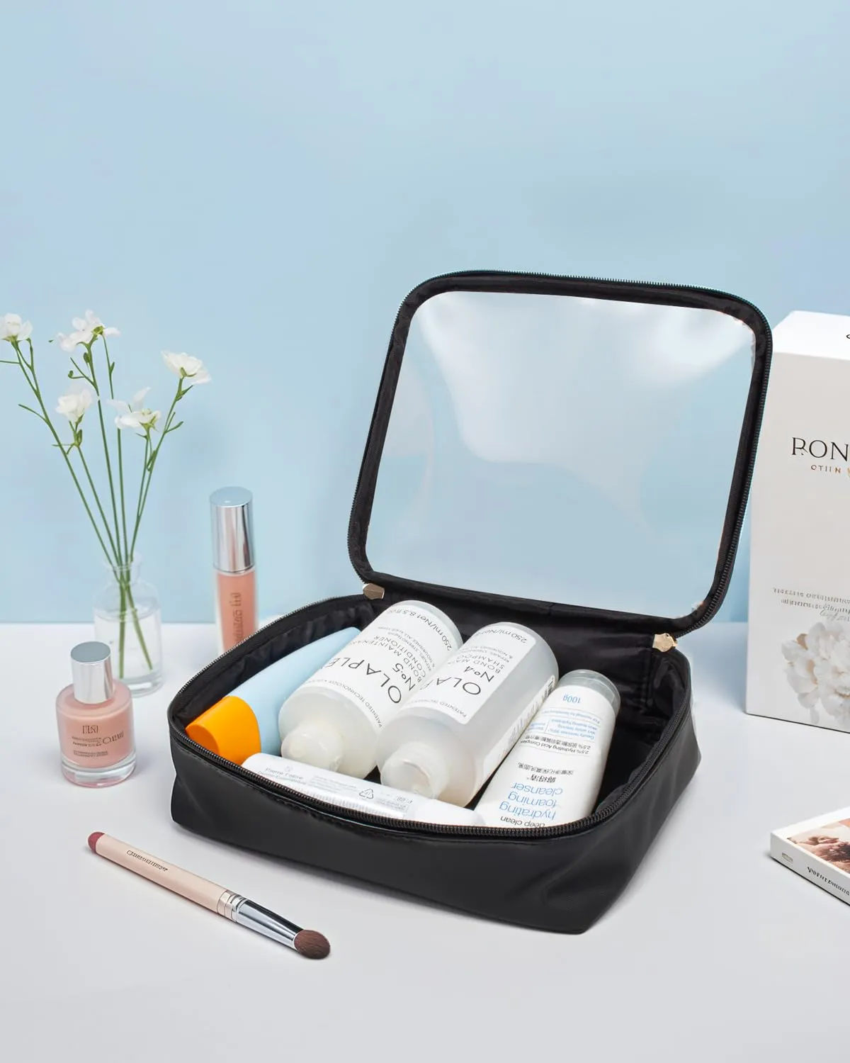 Clear Makeup Bags Large - TSA Approved Clear Toiletry Bag,Travel Makeup Bag Large Clear Cosmetic Bags Travel Accessories Car Essentials Car Organizer for Women Men (Large Black)