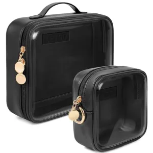 Clear Makeup Bags Set - TSA Approved Toiletry Bag with Handle Large Opening, Clear Toiletry Bags for Traveling Travel Essentials Travel Size Toiletries Car Accessories for Women (Large Mini Black)