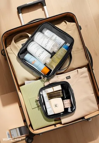 Clear Makeup Bags Set - TSA Approved Toiletry Bag with Handle Large Opening, Clear Toiletry Bags for Traveling Travel Essentials Travel Size Toiletries Car Accessories for Women (Large Mini Black)