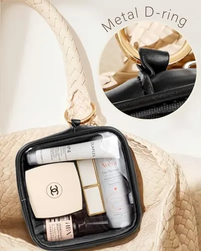 Clear Makeup Bags Set - TSA Approved Toiletry Bag with Handle Large Opening, Clear Toiletry Bags for Traveling Travel Essentials Travel Size Toiletries Car Accessories for Women (Large Mini Black)