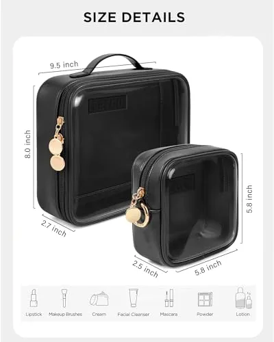 Clear Makeup Bags Set - TSA Approved Toiletry Bag with Handle Large Opening, Clear Toiletry Bags for Traveling Travel Essentials Travel Size Toiletries Car Accessories for Women (Large Mini Black)