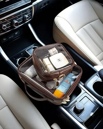 Clear Makeup Bags Set - TSA Approved Toiletry Bag with Handle Large Opening, Clear Toiletry Bags for Traveling Travel Essentials Travel Size Toiletries Car Accessories for Women (Large Mini Chocolate)