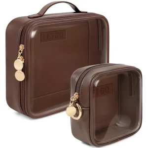 Clear Makeup Bags Set - TSA Approved Toiletry Bag with Handle Large Opening, Clear Toiletry Bags for Traveling Travel Essentials Travel Size Toiletries Car Accessories for Women (Large Mini Chocolate)