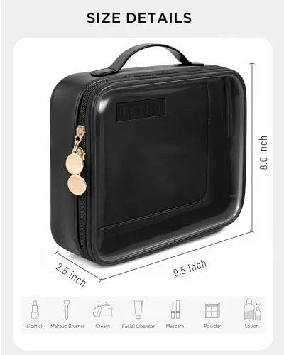 Clear Makeup Bags - TSA Approved Toiletry Bag with Handle Large Opening, Clear Toiletry Bags for Traveling Travel Essentials Travel Size Toiletries Car Accessories for Women (Large Black)