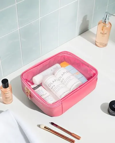 Clear Makeup Bags - TSA Approved Toiletry Bag with Handle Large Opening, Clear Toiletry Bags for Traveling Travel Essentials Travel Size Toiletries Car Accessories for Women (Large Rose)
