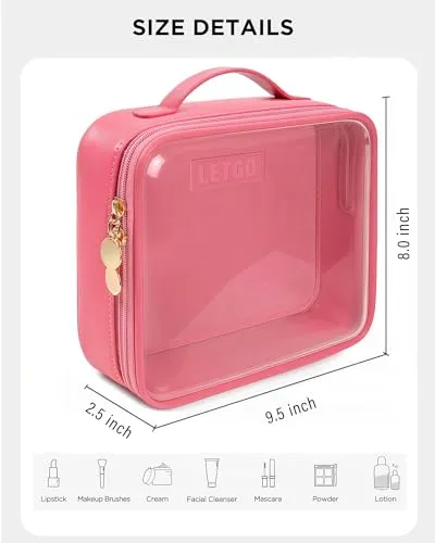 Clear Makeup Bags - TSA Approved Toiletry Bag with Handle Large Opening, Clear Toiletry Bags for Traveling Travel Essentials Travel Size Toiletries Car Accessories for Women (Large Rose)