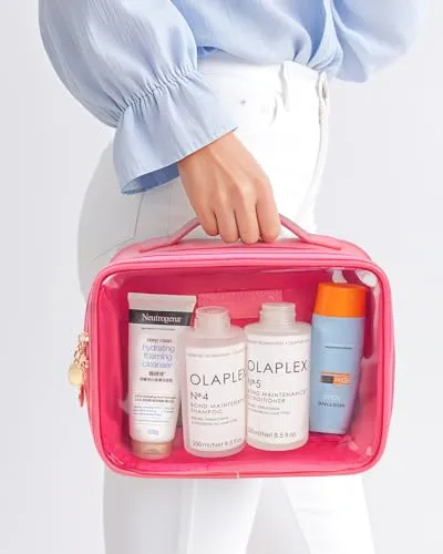 Clear Makeup Bags - TSA Approved Toiletry Bag with Handle Large Opening, Clear Toiletry Bags for Traveling Travel Essentials Travel Size Toiletries Car Accessories for Women (Large Rose)
