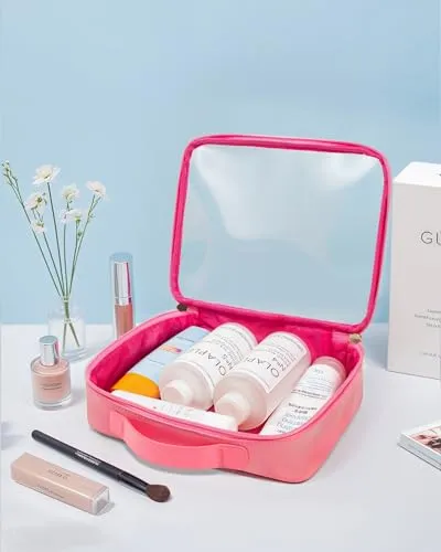Clear Makeup Bags - TSA Approved Toiletry Bag with Handle Large Opening, Clear Toiletry Bags for Traveling Travel Essentials Travel Size Toiletries Car Accessories for Women (Large Rose)