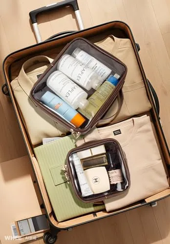 Clear Makeup Bags - TSA Approved Toiletry Bag with Handle Large Opening, Clear Toiletry Bags for Traveling Travel Essentials Travel Size Toiletries Car Accessories for Women (Large Sand)