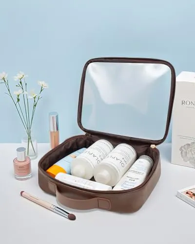 Clear Makeup Bags - TSA Approved Toiletry Bag with Handle Large Opening, Clear Toiletry Bags for Traveling Travel Essentials Travel Size Toiletries Car Accessories for Women (Large Sand)